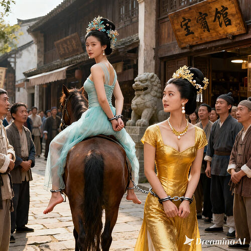 dreamina-2025-11-03-7181-生成一幅写实摄影图片侧面全身像_ 在古代的街道上,眉目清秀极为美丽动人苗条的林黛...