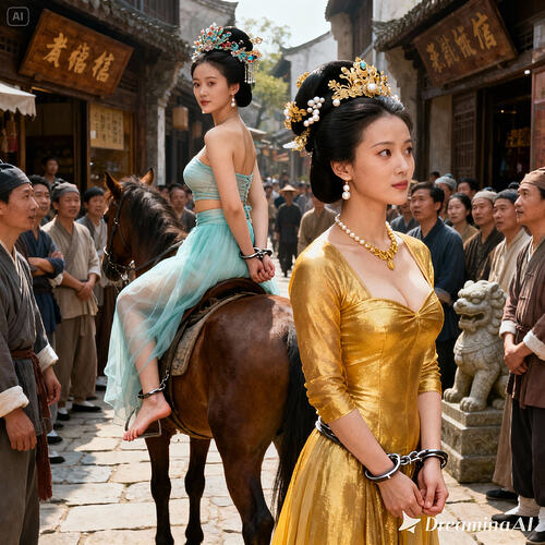 dreamina-2025-11-03-9655-生成一幅写实摄影图片侧面全身像_ 在古代的街道上,眉目清秀极为美丽动人苗条的林黛...